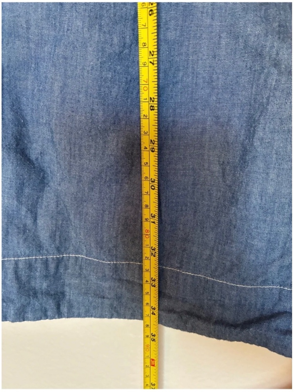 J. Crew 100% Cotton Denim Sleeveless Shift Dress Medium Blue White Lines Pockets - Picture 5 of 8